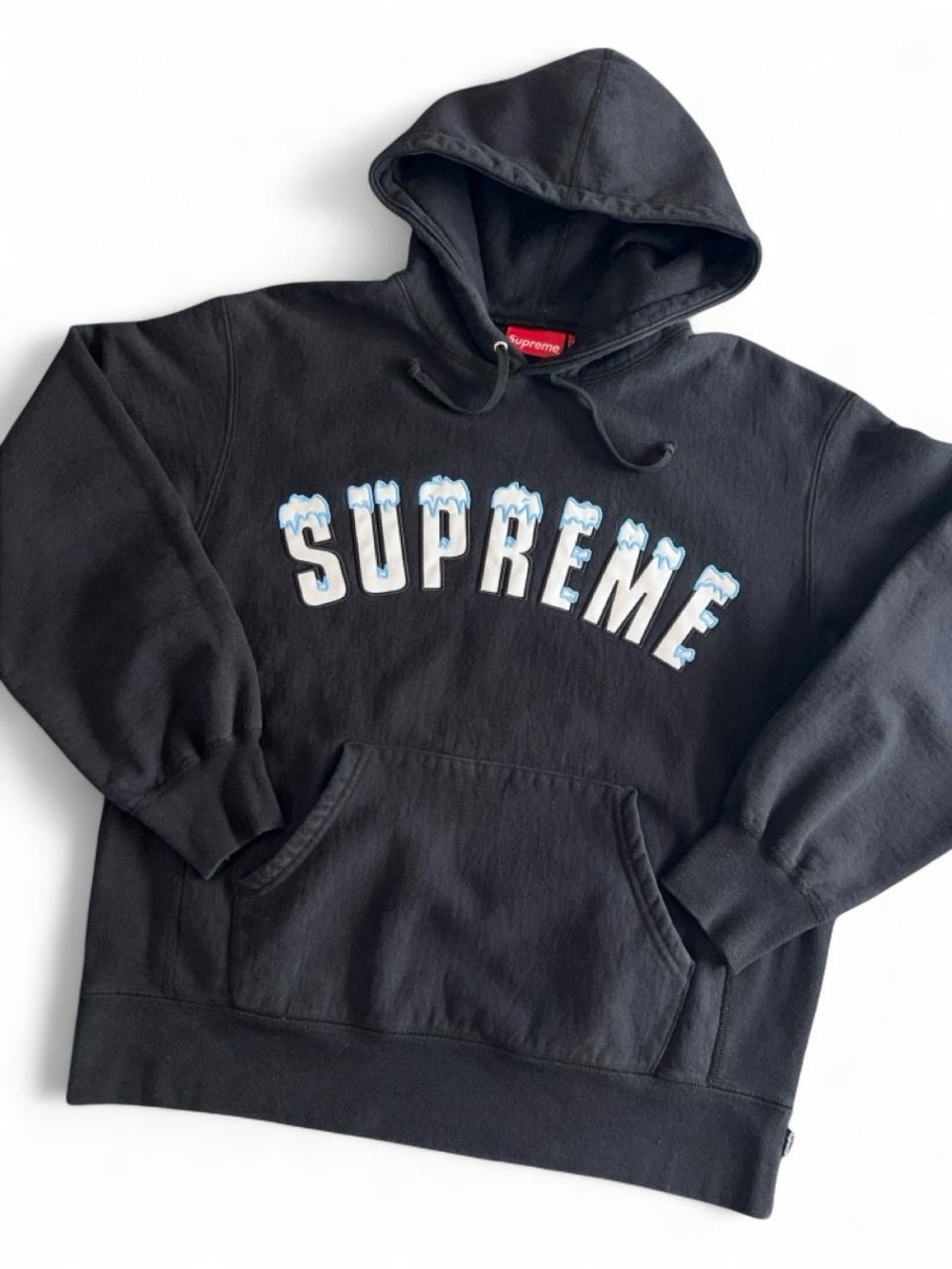 Supreme Icy Arch Logo Pullover Hoodie Black Embroidered Sweatshirt Men’s Medium
